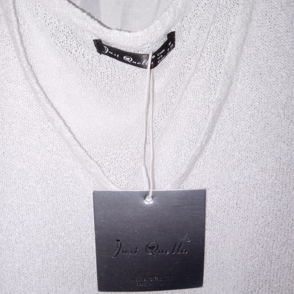 Just Quella White Crepe Dressy Sleeveless V-neck Tank Top Blouse Size M - Picture 3 of 5